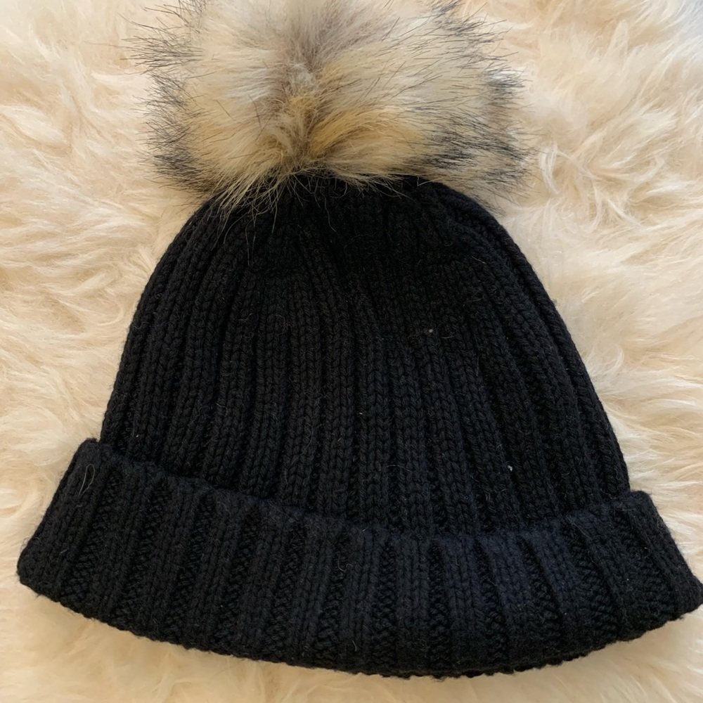 J.Crew wool blend beanie with pom pom black